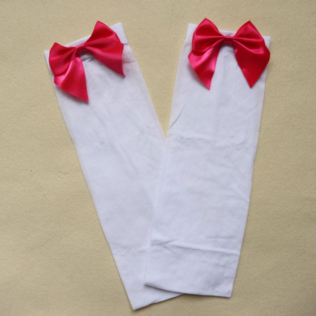 Women Sexy Thigh-High Bow Stockings Cosplay Gift Long  Japanese Style Soft Breathable Black White Stocking