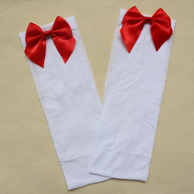 Women Sexy Thigh-High Bow Stockings Cosplay Gift Long  Japanese Style Soft Breathable Black White Stocking