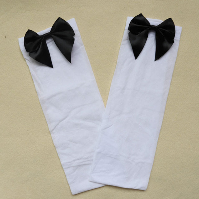 Women Sexy Thigh-High Bow Stockings Cosplay Gift Long  Japanese Style Soft Breathable Black White Stocking