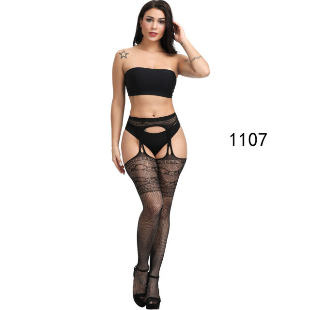 Solid Stockings Women Sexy Thigh High Fishnet Nylon Long Socks Sex Belt Standard Over Knee Socks