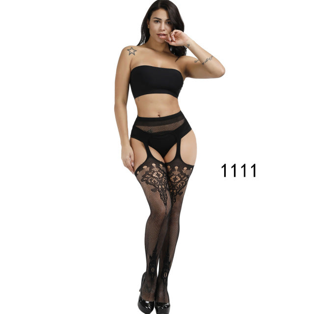 Solid Stockings Women Sexy Thigh High Fishnet Nylon Long Socks Sex Belt Standard Over Knee Socks