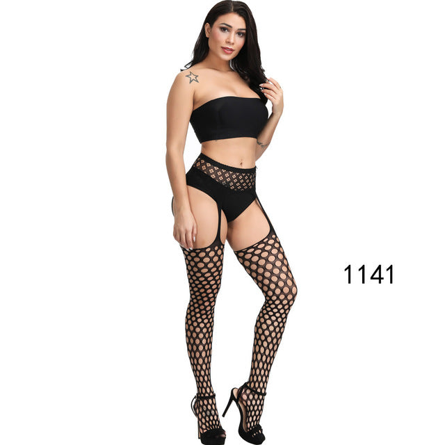 Solid Stockings Women Sexy Thigh High Fishnet Nylon Long Socks Sex Belt Standard Over Knee Socks