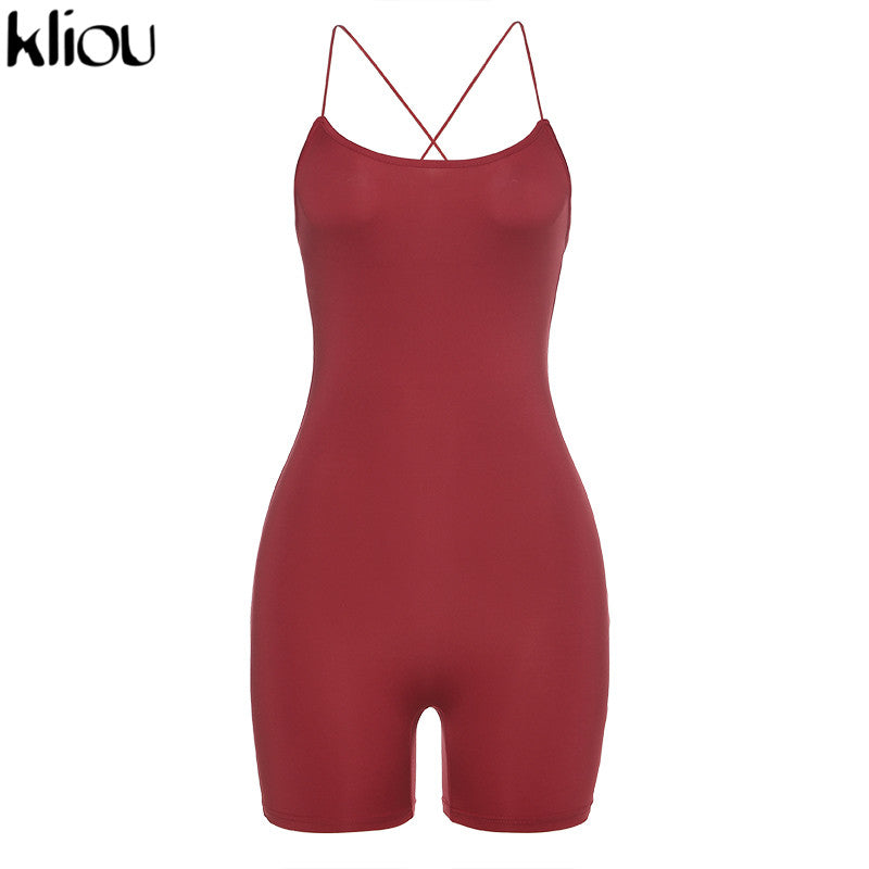 kliou black Skinny Spaghetti Strap sleeveless Street woman Rompers classic bar club Bodycon jumpsuits body femme hot