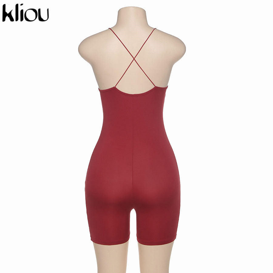 kliou black Skinny Spaghetti Strap sleeveless Street woman Rompers classic bar club Bodycon jumpsuits body femme hot
