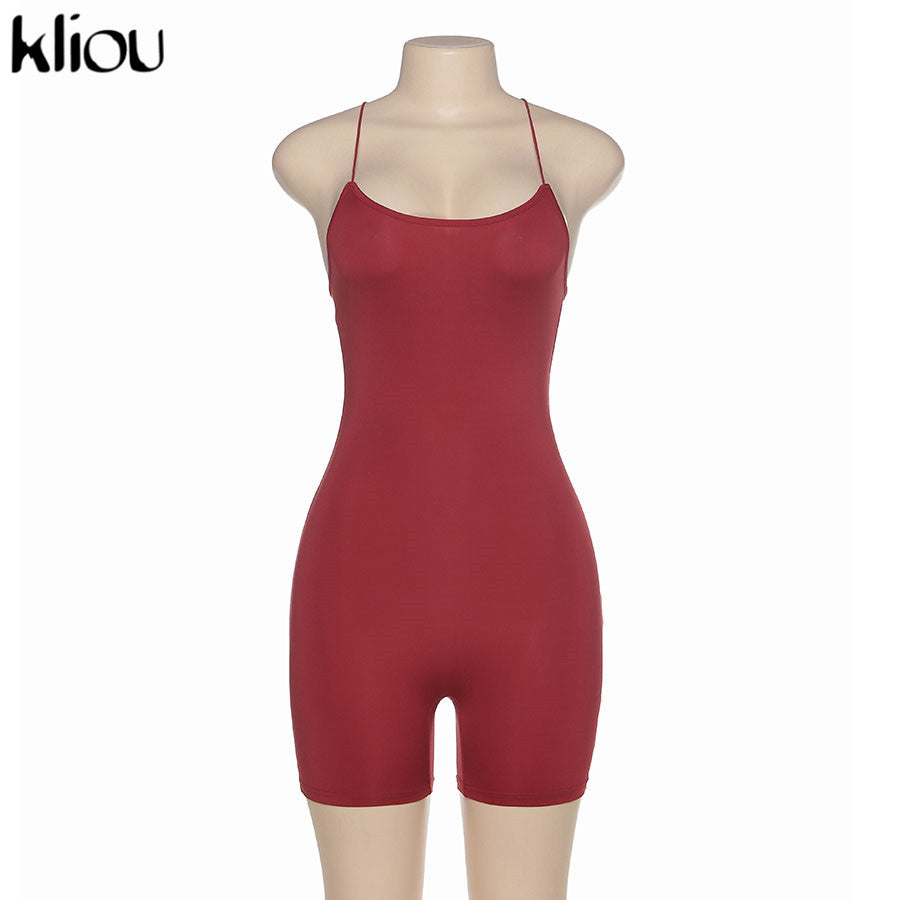 kliou black Skinny Spaghetti Strap sleeveless Street woman Rompers classic bar club Bodycon jumpsuits body femme hot