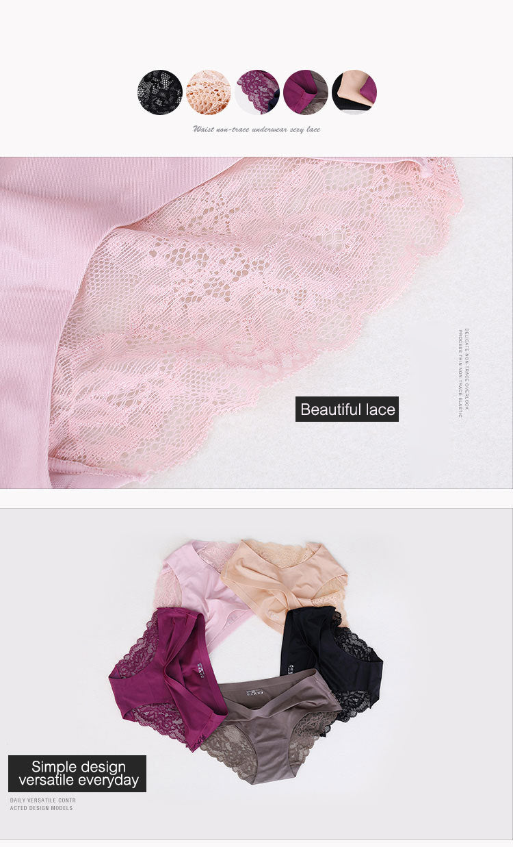 3Pcs/set Women Sexy lingerie Lace Underwear Seamless sensual Panties Briefs Female Ice Silk intimates Underpants Cotton briefs