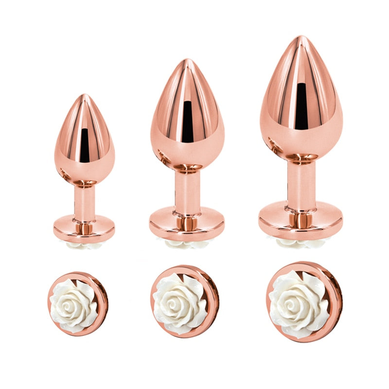 Small Medium large set Crystal Heart round rose gold flower Metal anal beads butt plug Jewelry insert sex toy for female male