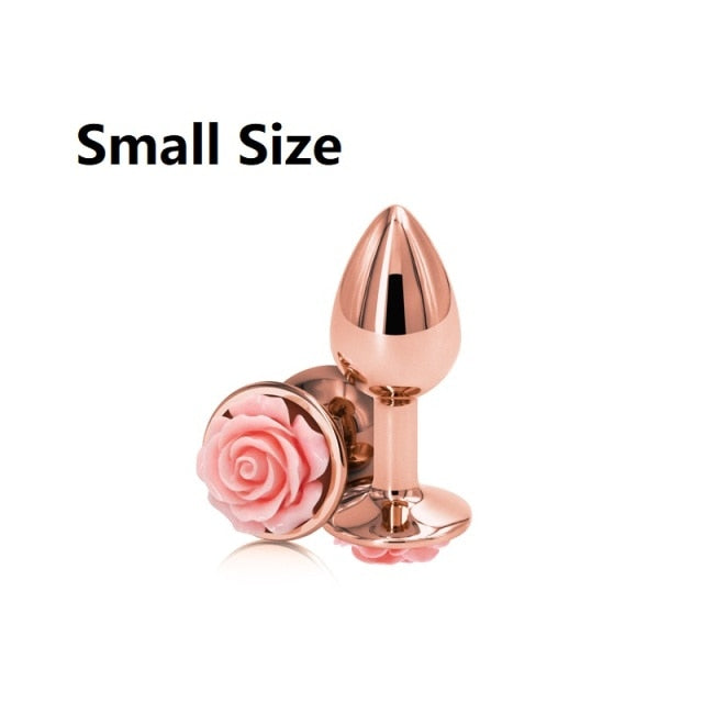 Small Medium large set Crystal Heart round rose gold flower Metal anal beads butt plug Jewelry insert sex toy for female male