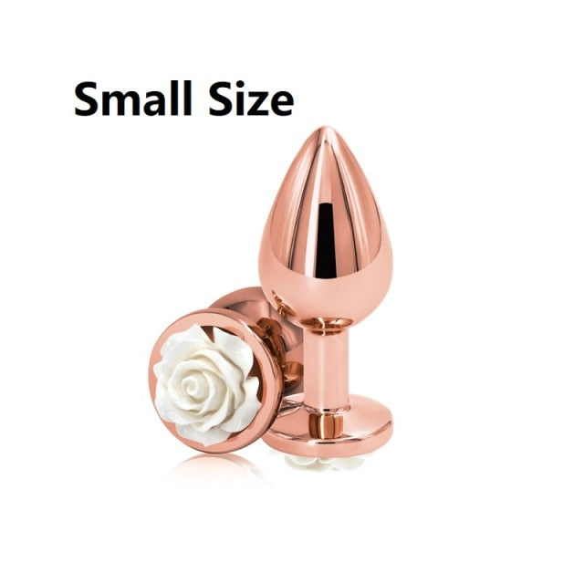 Small Medium large set Crystal Heart round rose gold flower Metal anal beads butt plug Jewelry insert sex toy for female male
