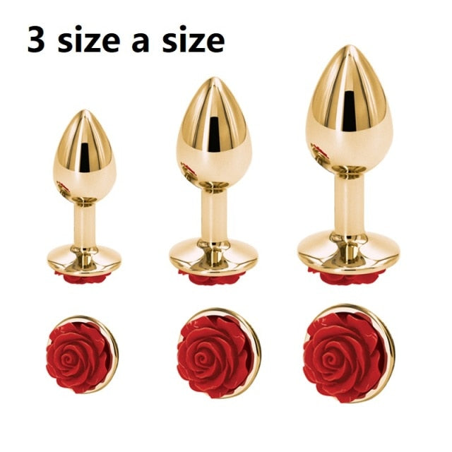 Small Medium large set Crystal Heart round rose gold flower Metal anal beads butt plug Jewelry insert sex toy for female male