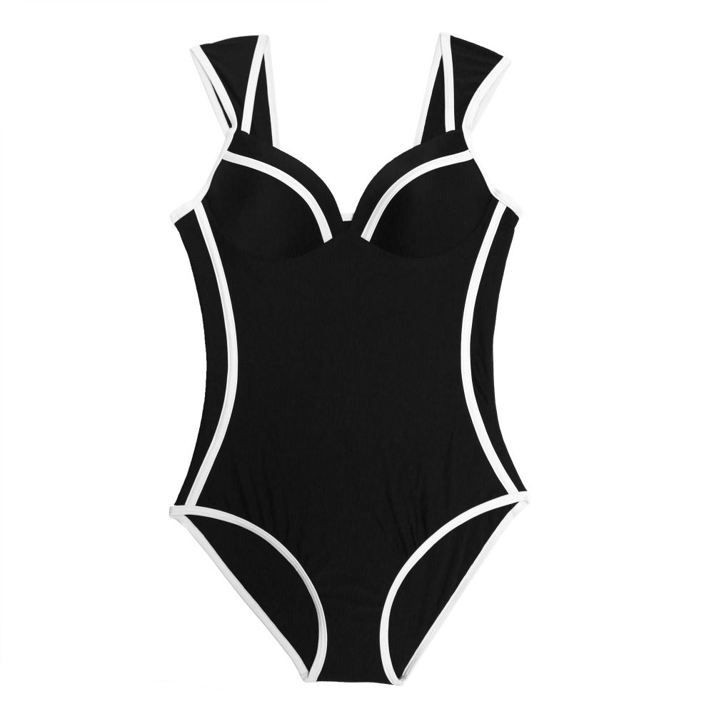 Sexy Retro Black White Striped Push Up One Piece Swimsuit Bodysuit Ladies Monokini Swimwear Women Swim Bathing Suit Trikini