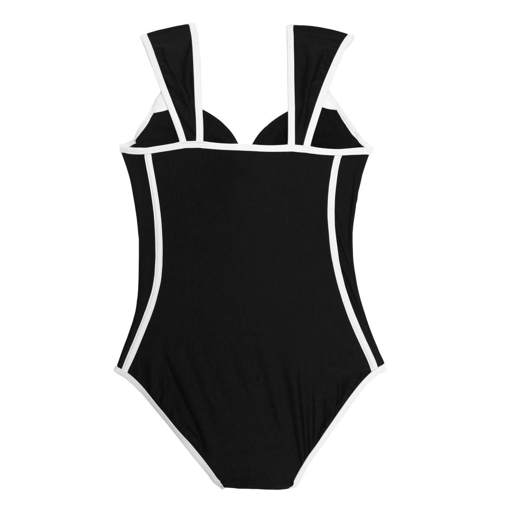 Sexy Retro Black White Striped Push Up One Piece Swimsuit Bodysuit Ladies Monokini Swimwear Women Swim Bathing Suit Trikini