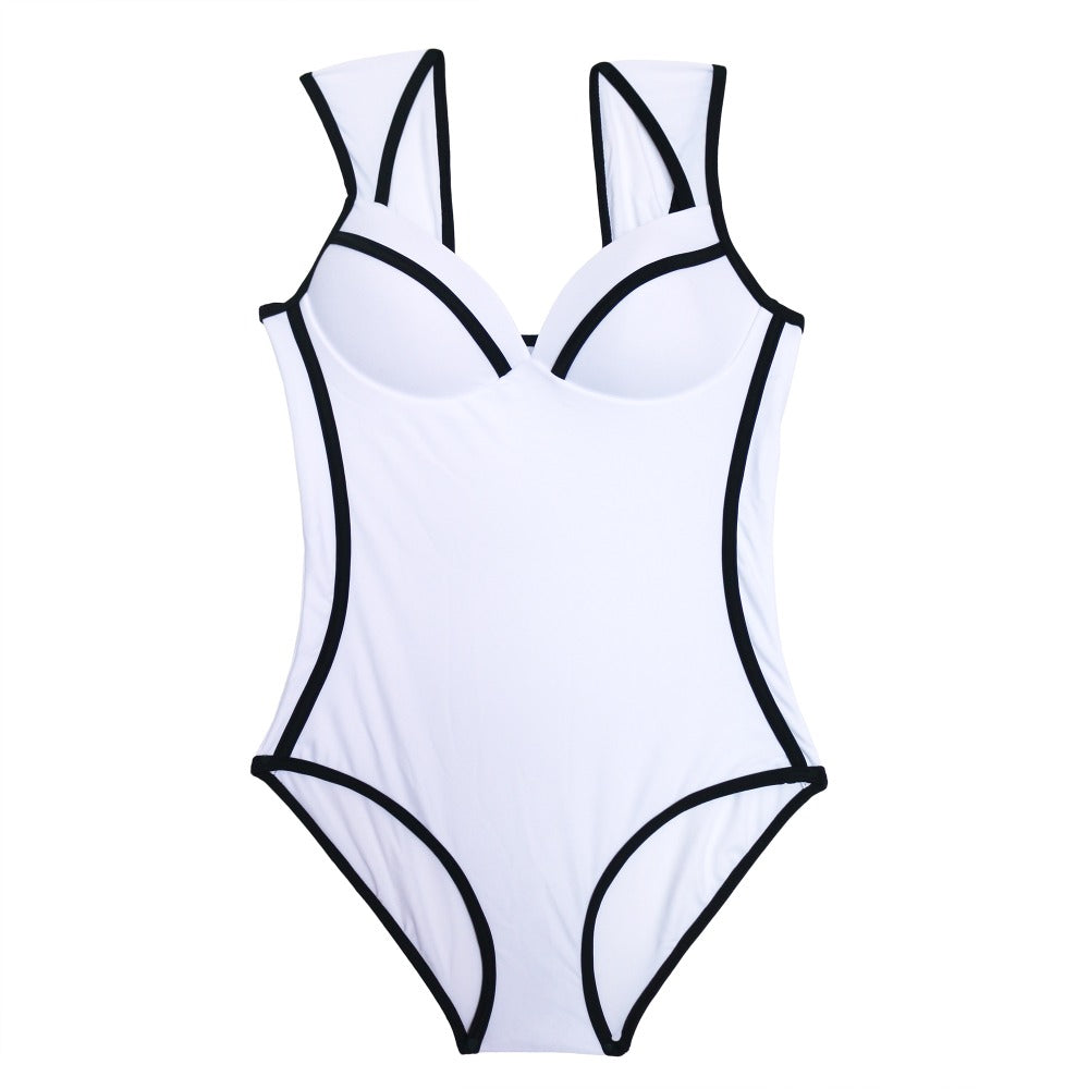 Sexy Retro Black White Striped Push Up One Piece Swimsuit Bodysuit Ladies Monokini Swimwear Women Swim Bathing Suit Trikini