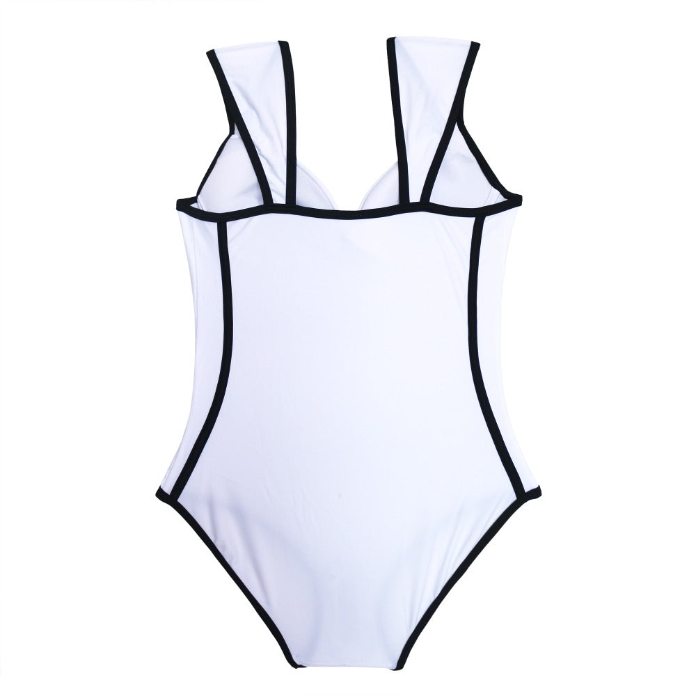 Sexy Retro Black White Striped Push Up One Piece Swimsuit Bodysuit Ladies Monokini Swimwear Women Swim Bathing Suit Trikini