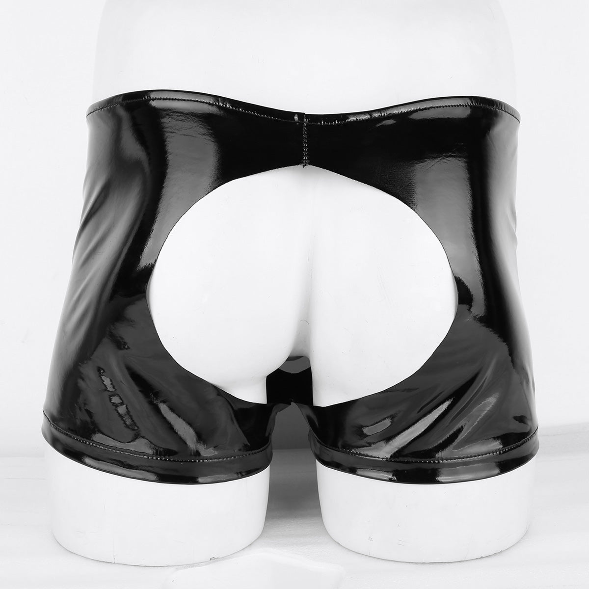 Mens Lingerie Latex Hole Panties Gay Underpants Patent Leather Boxer Shorts Sissy Sexy Panties Crotchless Erotic Underwear