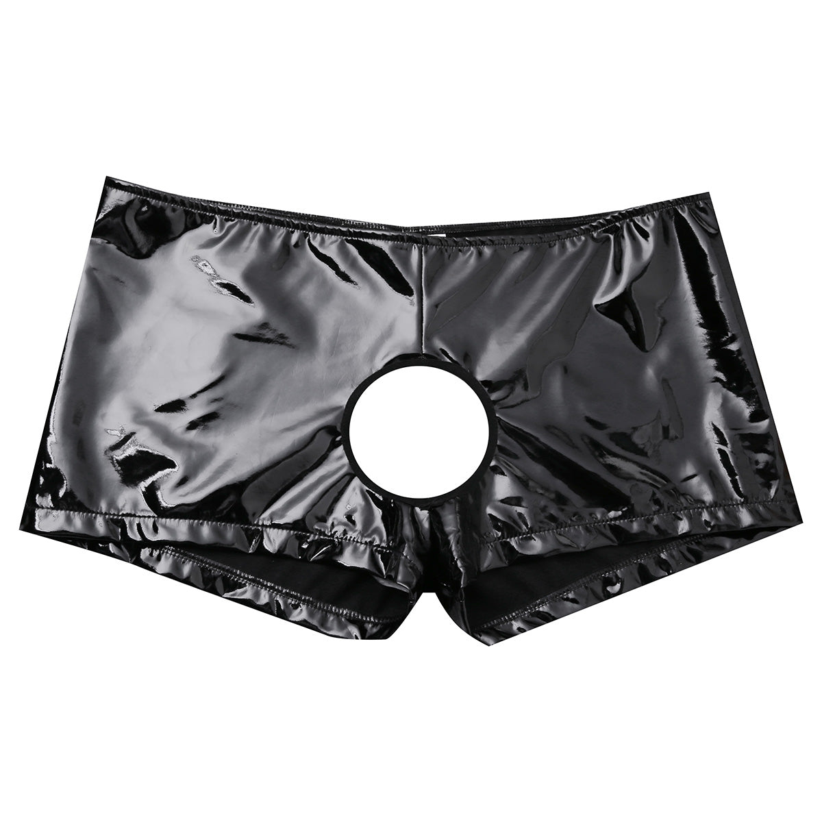 Mens Lingerie Latex Hole Panties Gay Underpants Patent Leather Boxer Shorts Sissy Sexy Panties Crotchless Erotic Underwear