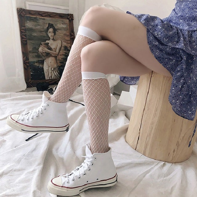 Sexy Fishnet Stockings Hollow Out Woman Socks Transparent Sexy Knee High Socks Kawaii Long Socks Korean Style Gothic