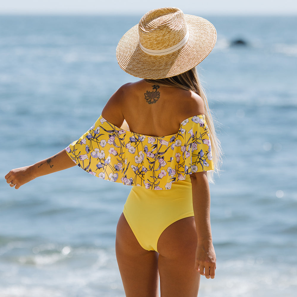 One Piece Swimsuit Swimwear Women Print Ruffle Swimsuit Bodysuit Monokini Female Padded Bathing Suits Beach Wear Summer