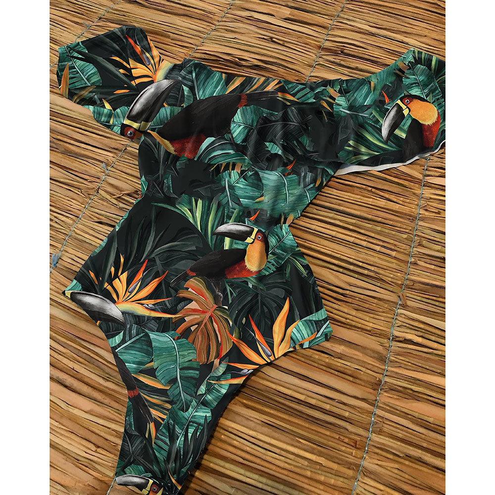 One Piece Swimsuit Swimwear Women Print Ruffle Swimsuit Bodysuit Monokini Female Padded Bathing Suits Beach Wear Summer