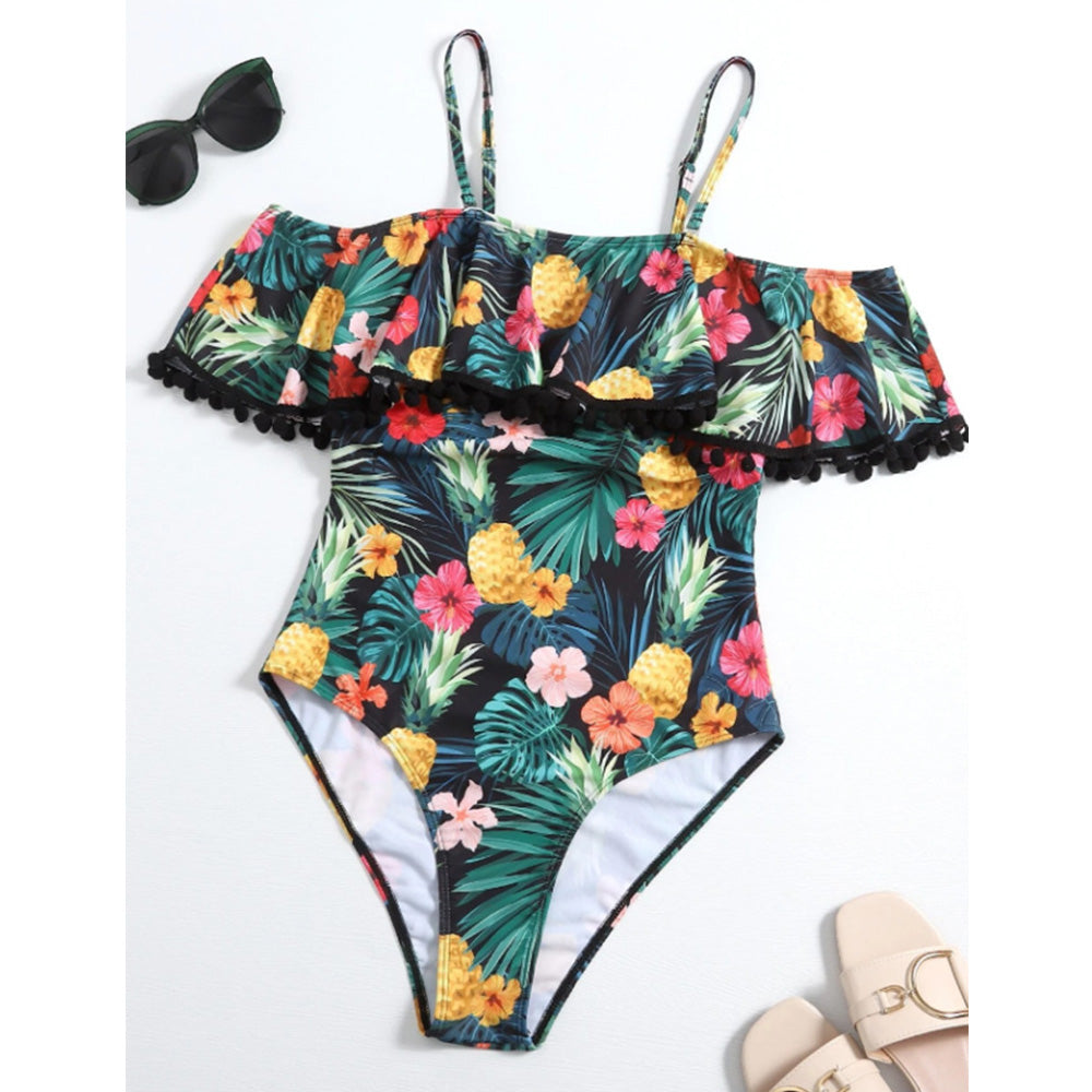 One Piece Swimsuit Swimwear Women Print Ruffle Swimsuit Bodysuit Monokini Female Padded Bathing Suits Beach Wear Summer