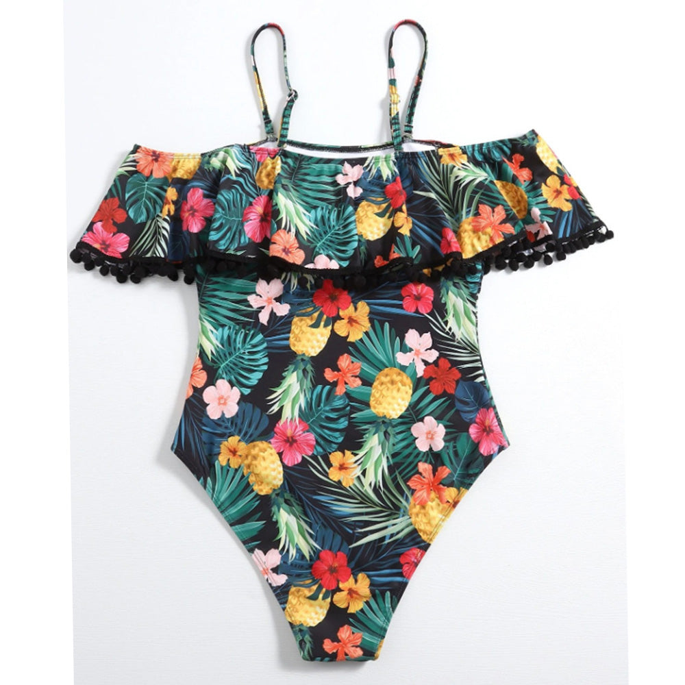 One Piece Swimsuit Swimwear Women Print Ruffle Swimsuit Bodysuit Monokini Female Padded Bathing Suits Beach Wear Summer