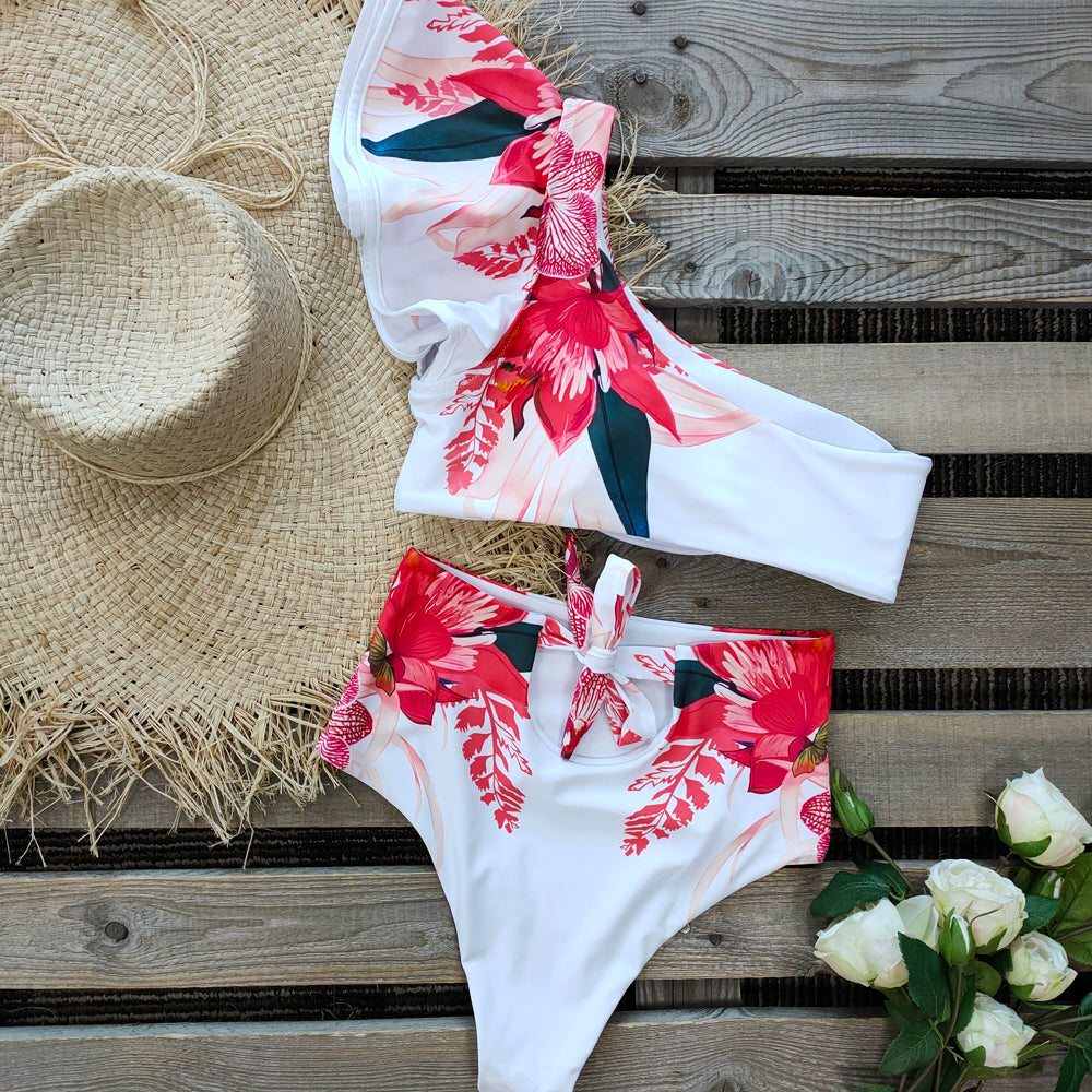 One Shoulder Swimsuit Print Bikinis Brazilian Bikini Set High Waist Swimming Suits Bathing Suit Summer Beachwear