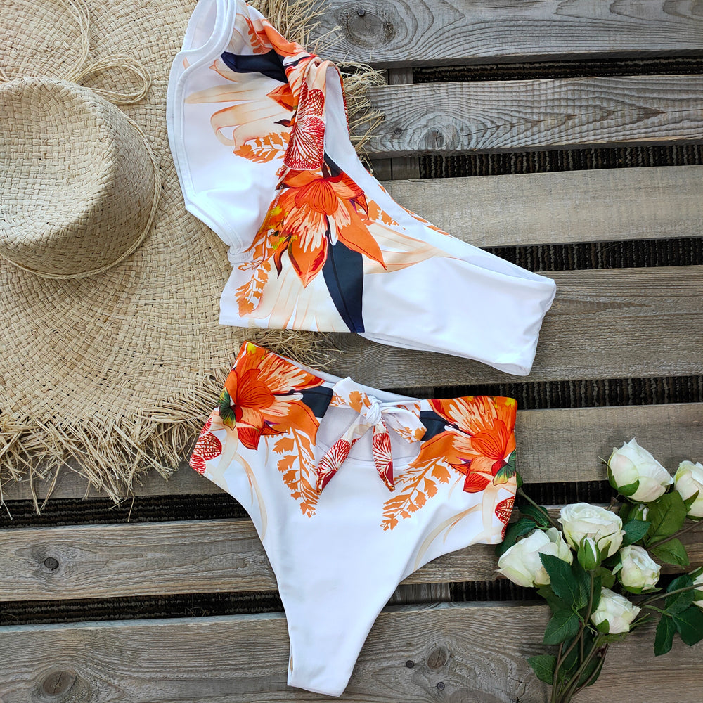 One Shoulder Swimsuit Print Bikinis Brazilian Bikini Set High Waist Swimming Suits Bathing Suit Summer Beachwear