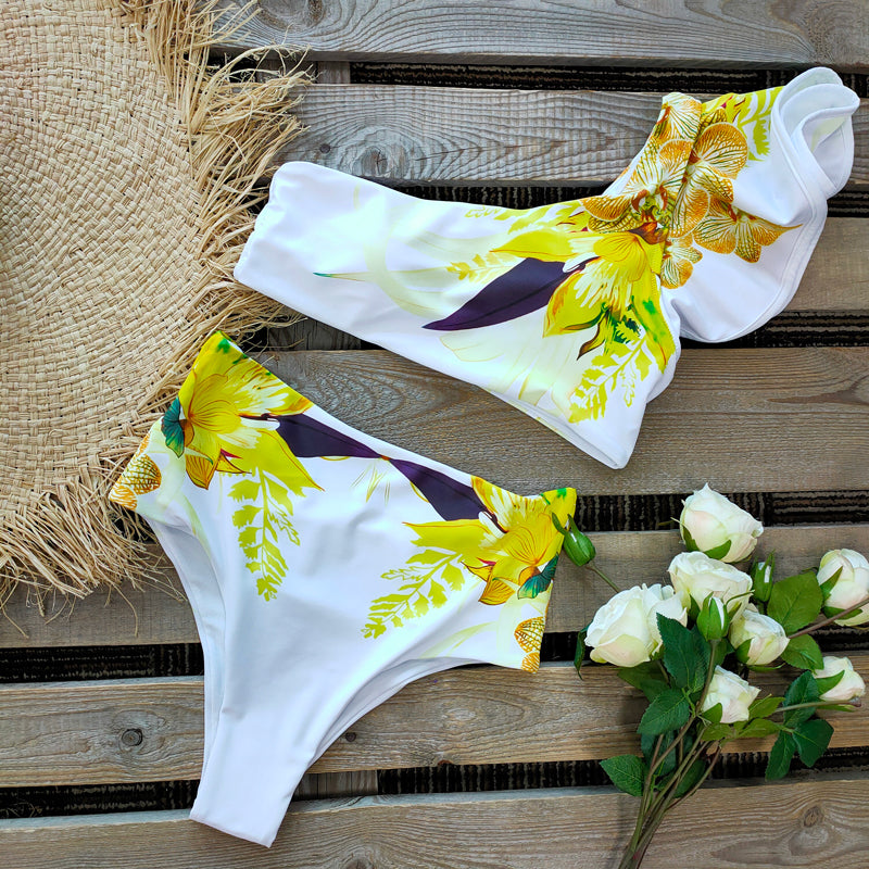 One Shoulder Swimsuit Print Bikinis Brazilian Bikini Set High Waist Swimming Suits Bathing Suit Summer Beachwear