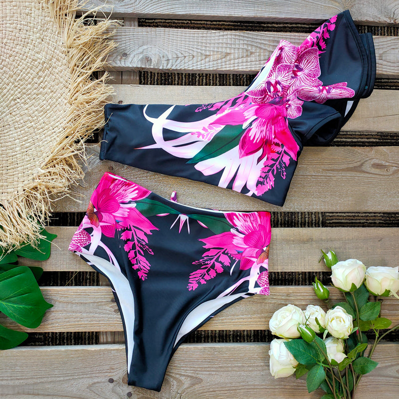 One Shoulder Swimsuit Print Bikinis Brazilian Bikini Set High Waist Swimming Suits Bathing Suit Summer Beachwear