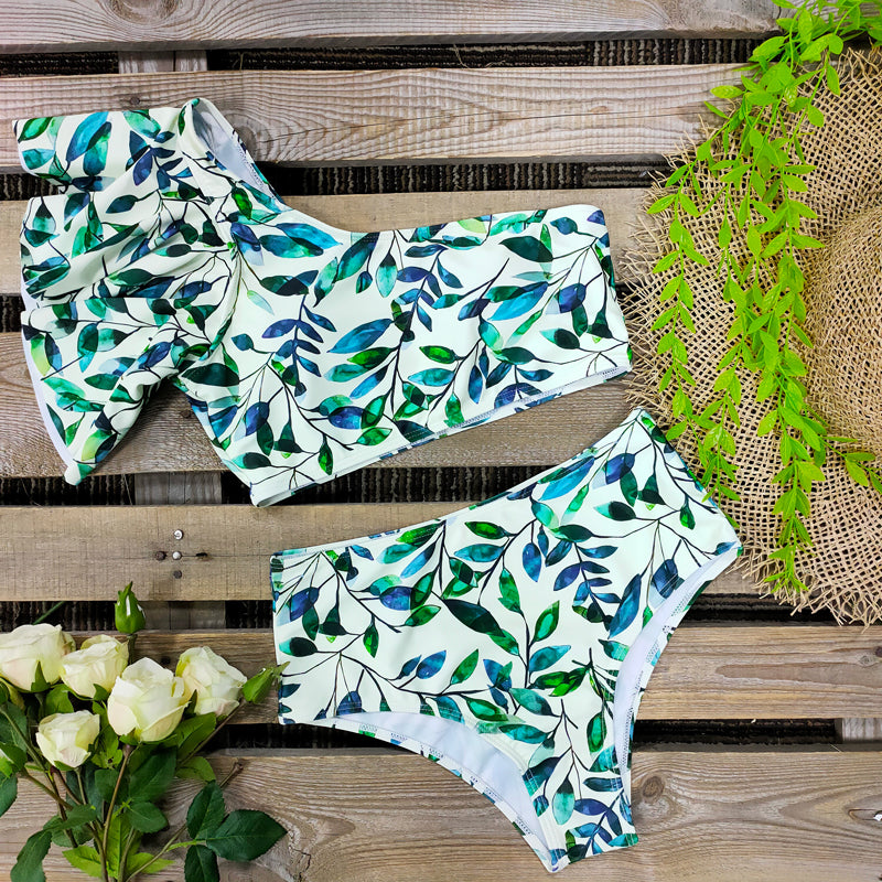One Shoulder Swimsuit Print Bikinis Brazilian Bikini Set High Waist Swimming Suits Bathing Suit Summer Beachwear