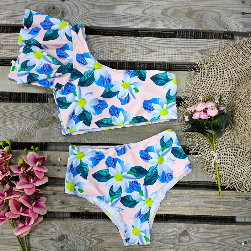 One Shoulder Swimsuit Print Bikinis Brazilian Bikini Set High Waist Swimming Suits Bathing Suit Summer Beachwear