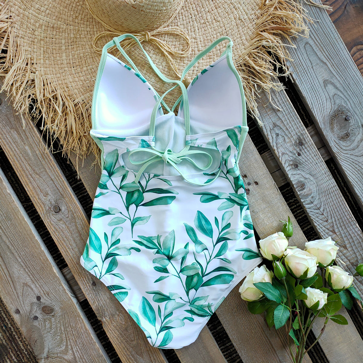 New Abdomen Control Wasit Push Up Swimsuit Print Swimwear Vintage Retro Bathing Suits Bodysuit Beach Wear Backless