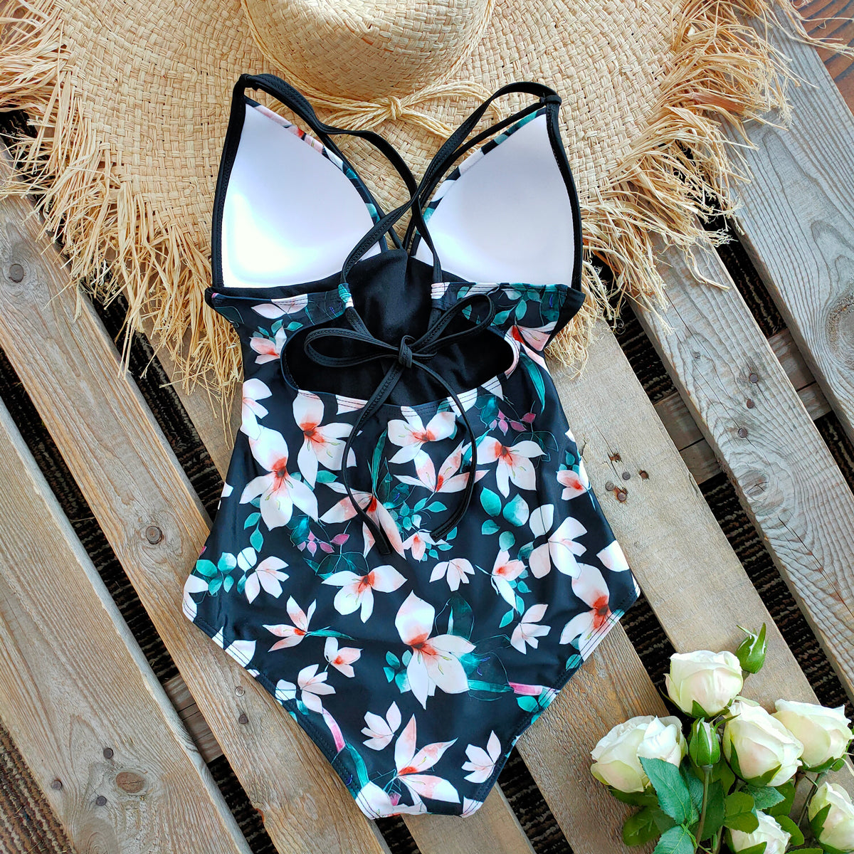 New Abdomen Control Wasit Push Up Swimsuit Print Swimwear Vintage Retro Bathing Suits Bodysuit Beach Wear Backless