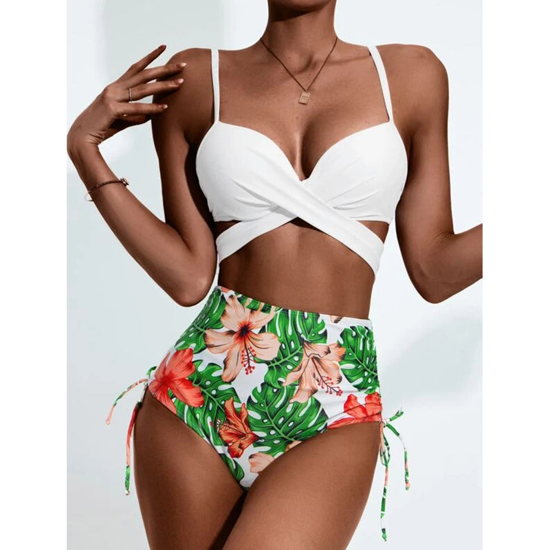 Sexy Bikinis And Cover Set Women Swimsuit Printed Swimwear High Waist Summer Strappy Bathing Suit Beach Wear Biquini Female