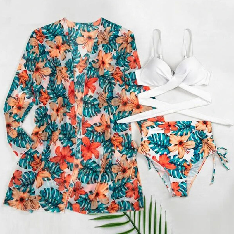 Sexy Bikinis And Cover Set Women Swimsuit Printed Swimwear High Waist Summer Strappy Bathing Suit Beach Wear Biquini Female