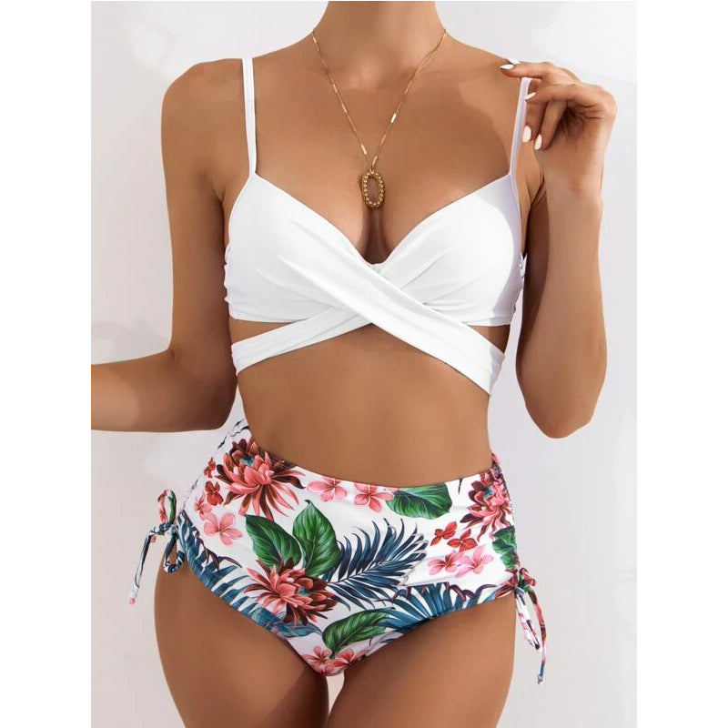 Sexy Bikinis And Cover Set Women Swimsuit Printed Swimwear High Waist Summer Strappy Bathing Suit Beach Wear Biquini Female