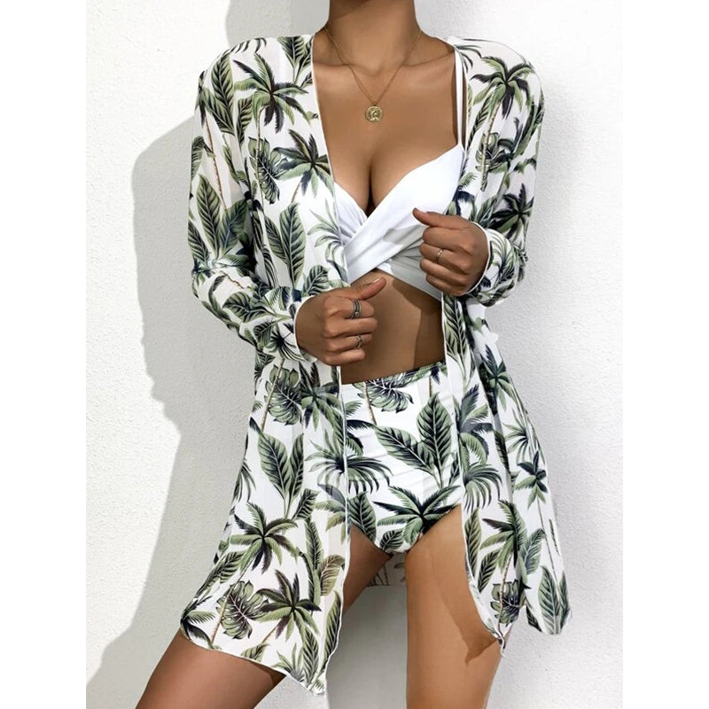 Sexy Bikinis And Cover Set Women Swimsuit Printed Swimwear High Waist Summer Strappy Bathing Suit Beach Wear Biquini Female