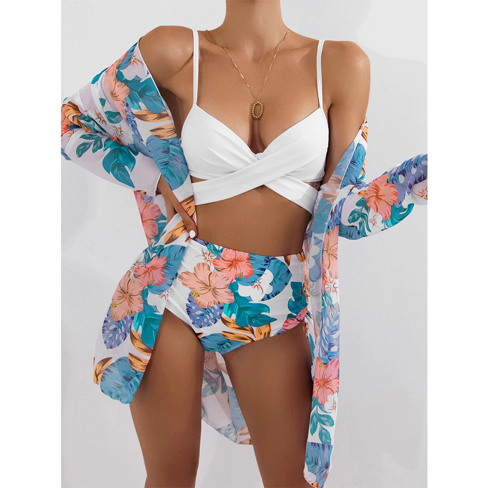 Sexy Bikinis And Cover Set Women Swimsuit Printed Swimwear High Waist Summer Strappy Bathing Suit Beach Wear Biquini Female