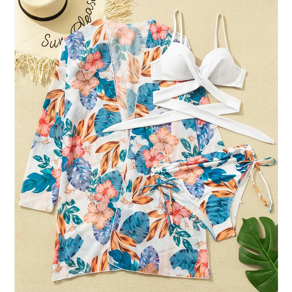 Sexy Bikinis And Cover Set Women Swimsuit Printed Swimwear High Waist Summer Strappy Bathing Suit Beach Wear Biquini Female