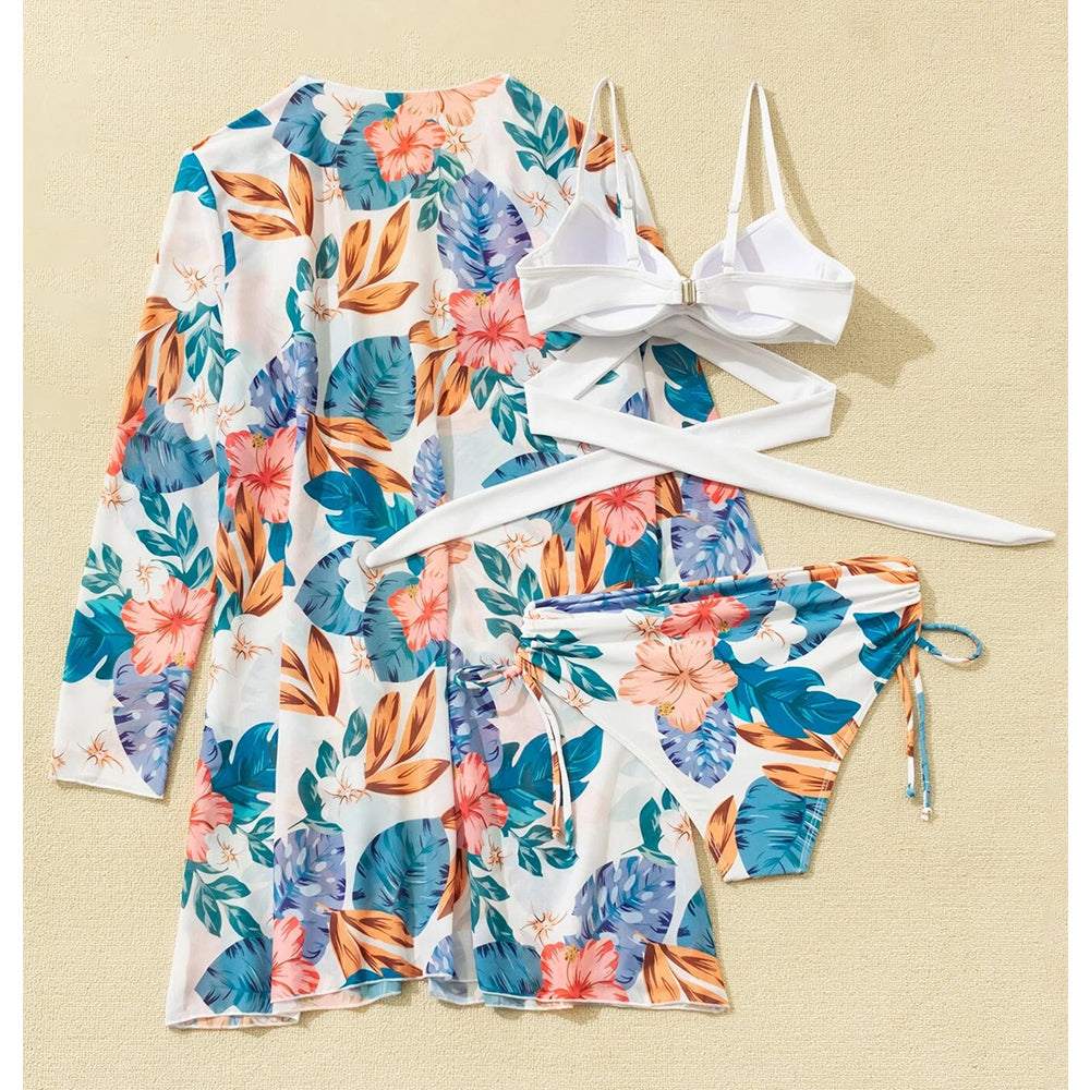 Sexy Bikinis And Cover Set Women Swimsuit Printed Swimwear High Waist Summer Strappy Bathing Suit Beach Wear Biquini Female