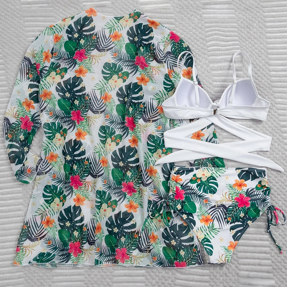 Sexy Bikinis And Cover Set Women Swimsuit Printed Swimwear High Waist Summer Strappy Bathing Suit Beach Wear Biquini Female
