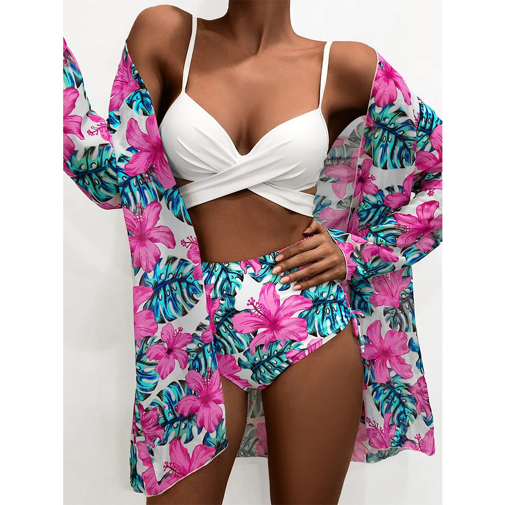 Sexy Bikinis And Cover Set Women Swimsuit Printed Swimwear High Waist Summer Strappy Bathing Suit Beach Wear Biquini Female