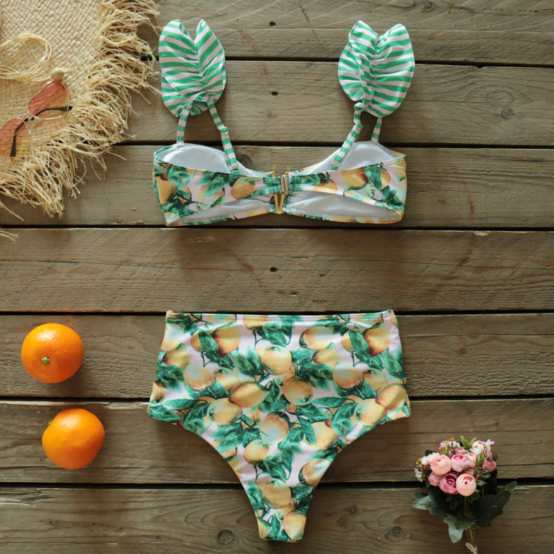 Two-Pieces Women Floral Push-Up Padded Bra Ruffles Bandage Bikini Set Swimsuit Swimwear Bathing Suit Beachwear Biquini