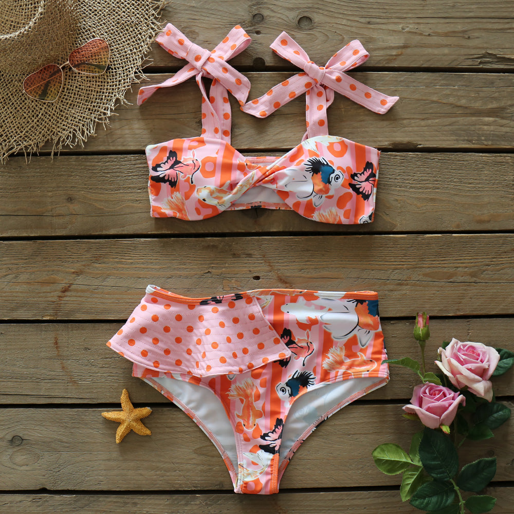 Two-Pieces Women Floral Push-Up Padded Bra Ruffles Bandage Bikini Set Swimsuit Swimwear Bathing Suit Beachwear Biquini