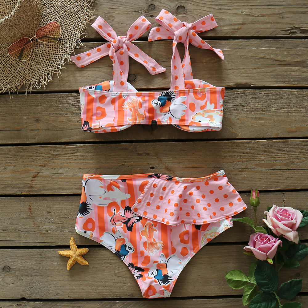 Two-Pieces Women Floral Push-Up Padded Bra Ruffles Bandage Bikini Set Swimsuit Swimwear Bathing Suit Beachwear Biquini