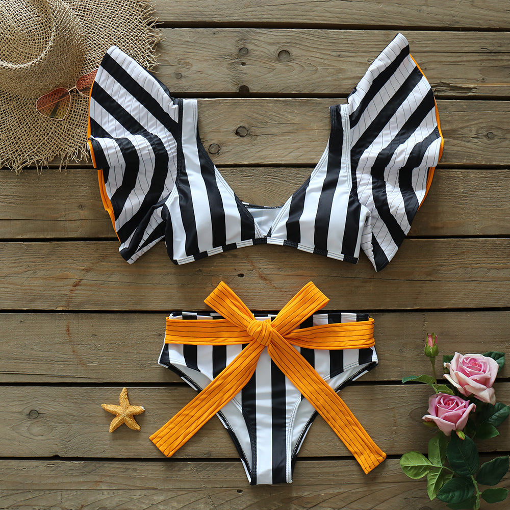 Two-Pieces Women Floral Push-Up Padded Bra Ruffles Bandage Bikini Set Swimsuit Swimwear Bathing Suit Beachwear Biquini
