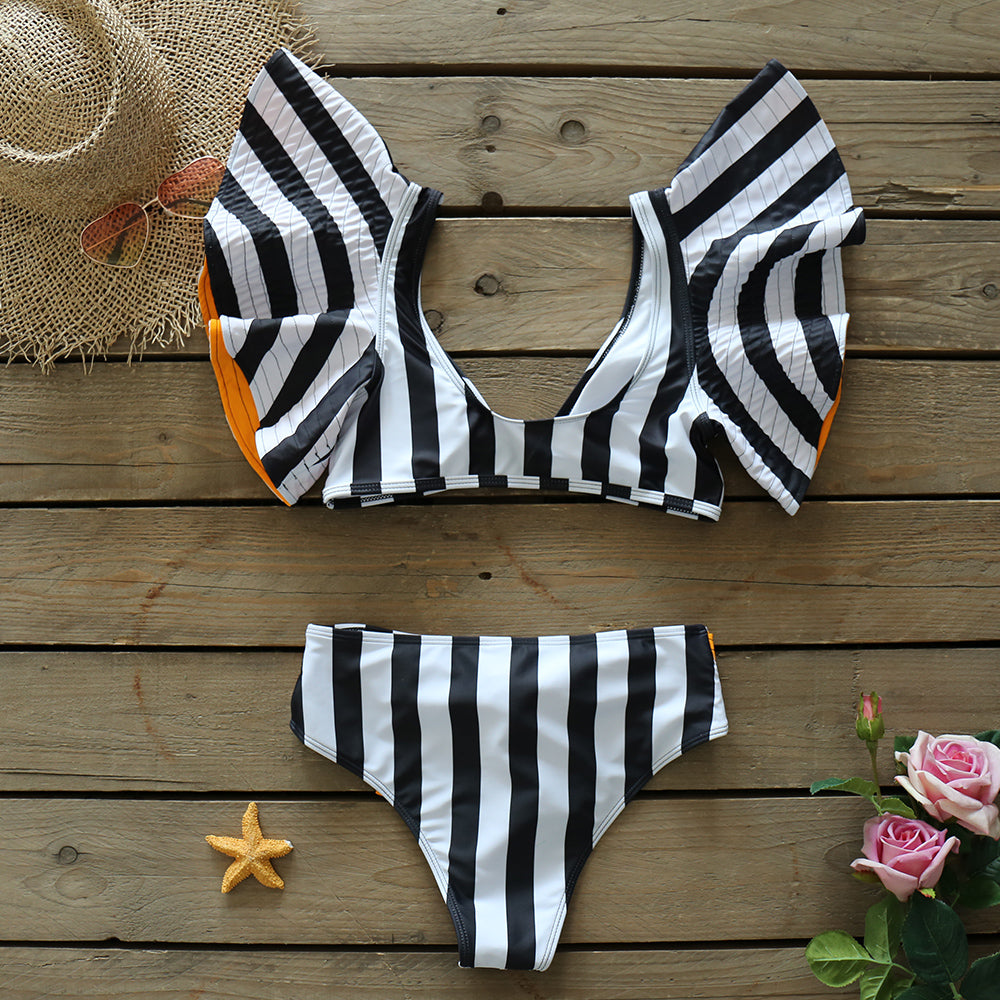 Two-Pieces Women Floral Push-Up Padded Bra Ruffles Bandage Bikini Set Swimsuit Swimwear Bathing Suit Beachwear Biquini