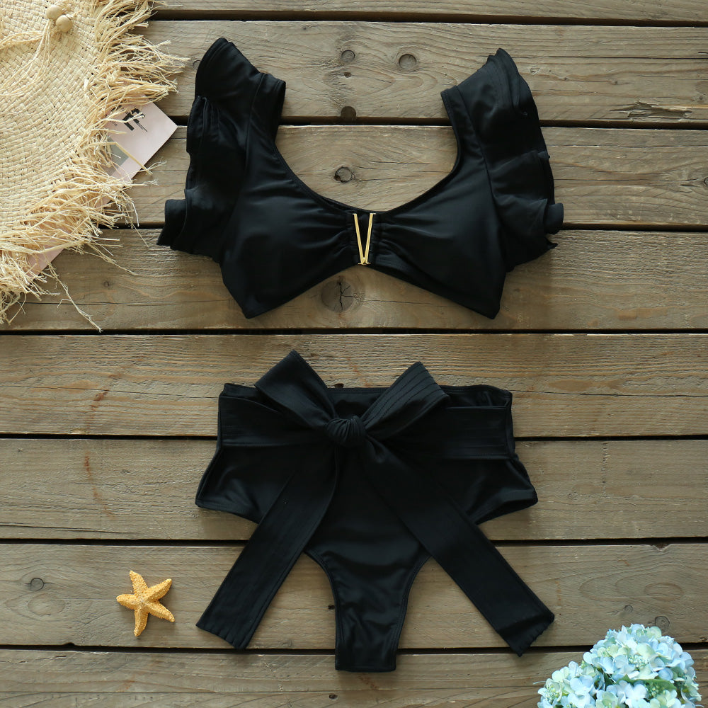 Two-Pieces Women Floral Push-Up Padded Bra Ruffles Bandage Bikini Set Swimsuit Swimwear Bathing Suit Beachwear Biquini