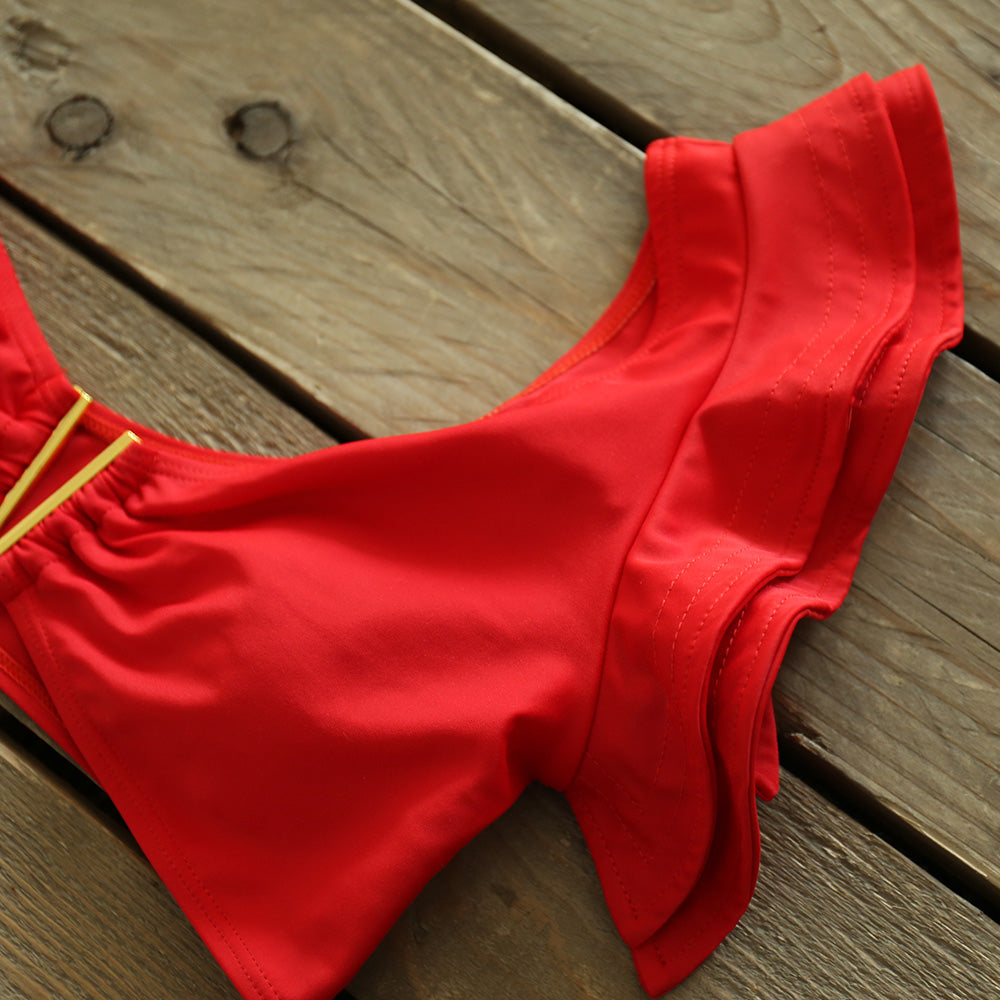 Two-Pieces Women Floral Push-Up Padded Bra Ruffles Bandage Bikini Set Swimsuit Swimwear Bathing Suit Beachwear Biquini