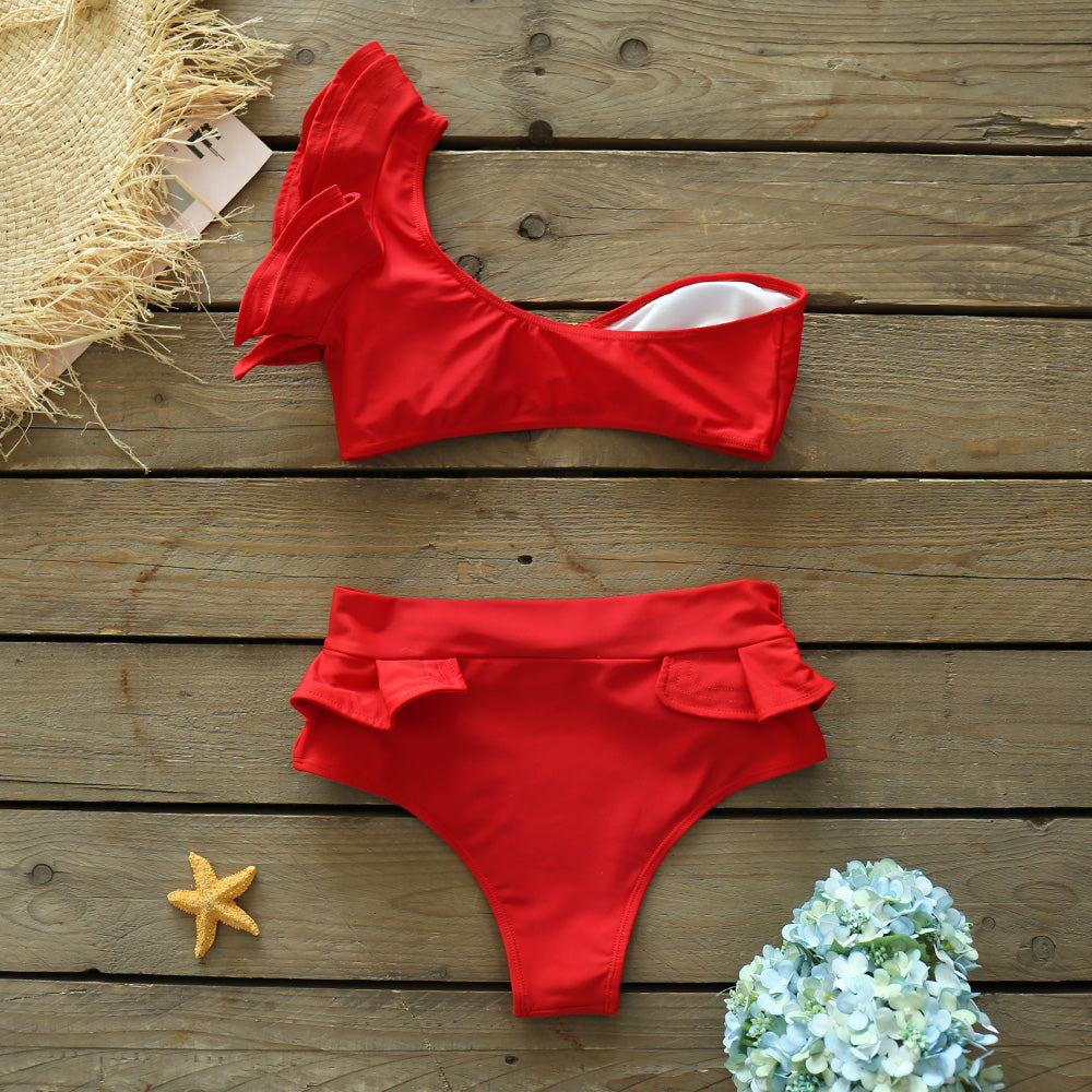 Two-Pieces Women Floral Push-Up Padded Bra Ruffles Bandage Bikini Set Swimsuit Swimwear Bathing Suit Beachwear Biquini